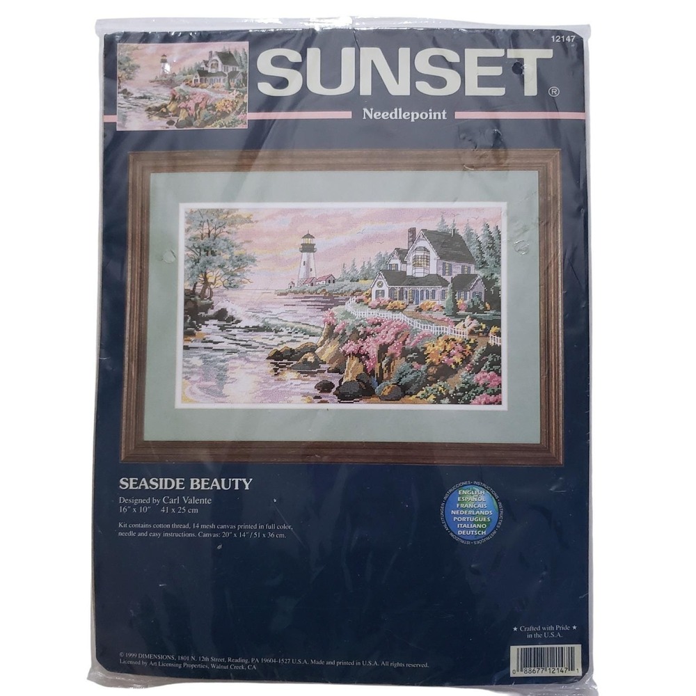Sunset Needlepoint Kit Seaside Beauty Cottage Lighthouse 12147 Carl Valente 1999